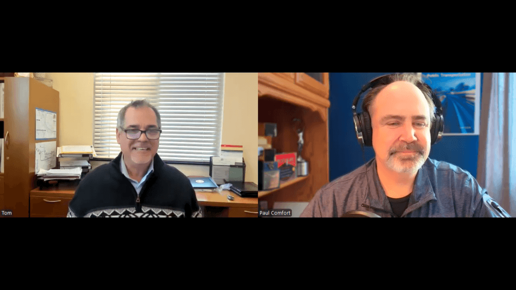 Screenshot of Tom Drozt, CEO of Ben Franklin Transit and Transit Unplugged host Paul Comfort